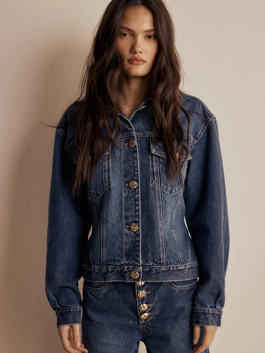 Jaqueta Bardot Jeans Azul Médio - Bonne Soirée