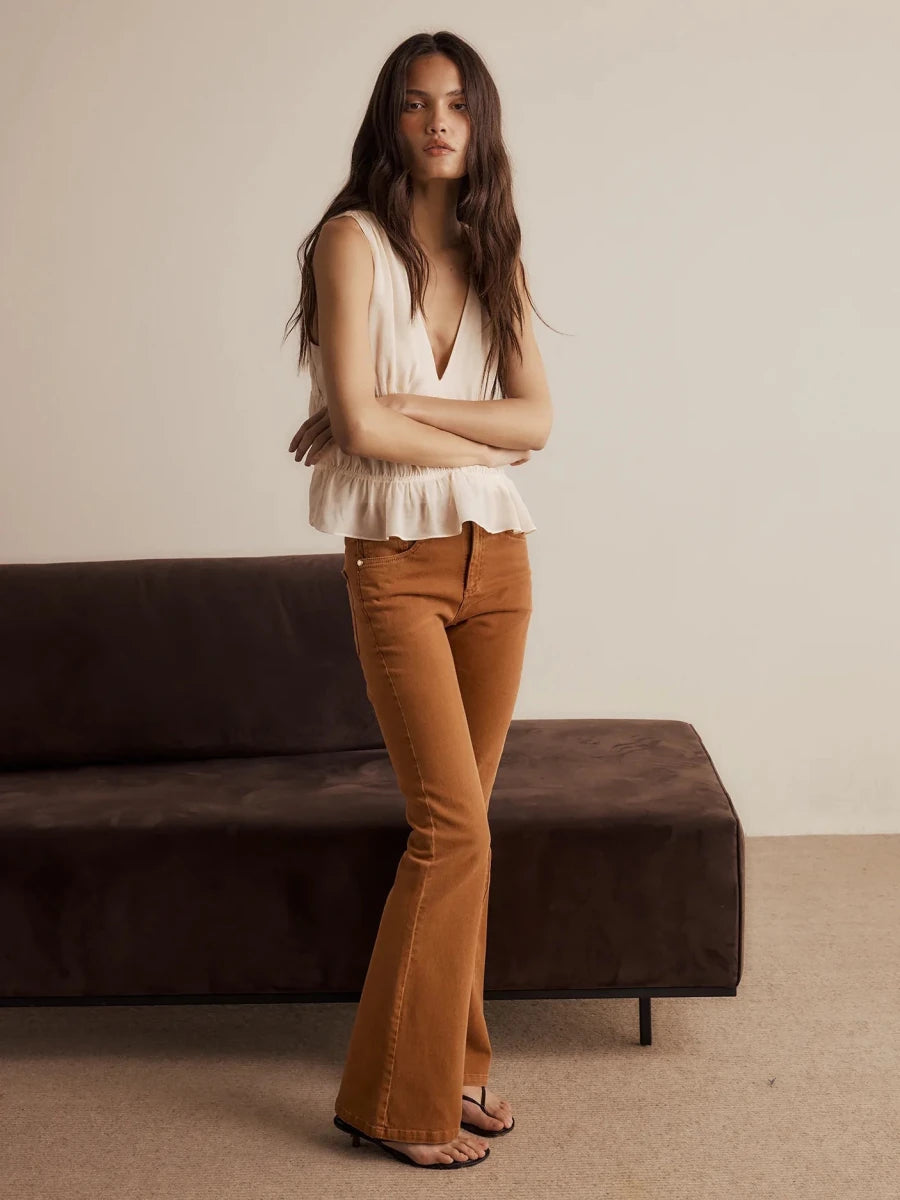 Calça Sarja Beatrice Camel - Bonne Soirée