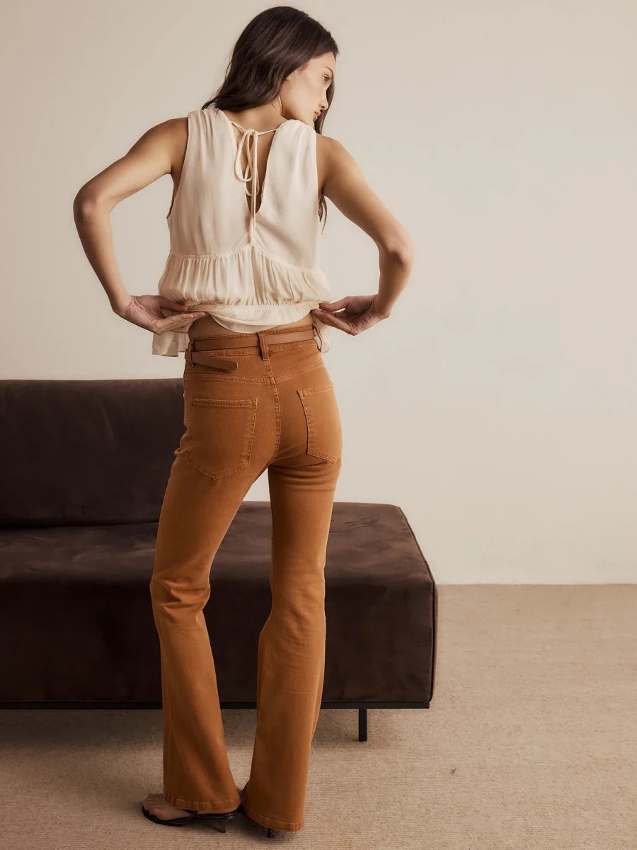 Calça Sarja Beatrice Camel - Bonne Soirée