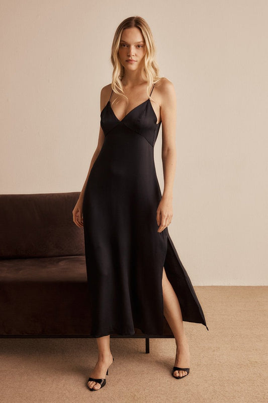 Vestido Alanis Crepe Preto - Bonne Soirée