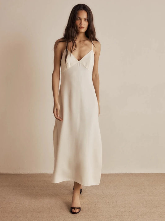 Vestido Alanis Crepe Off White - Bonne Soirée
