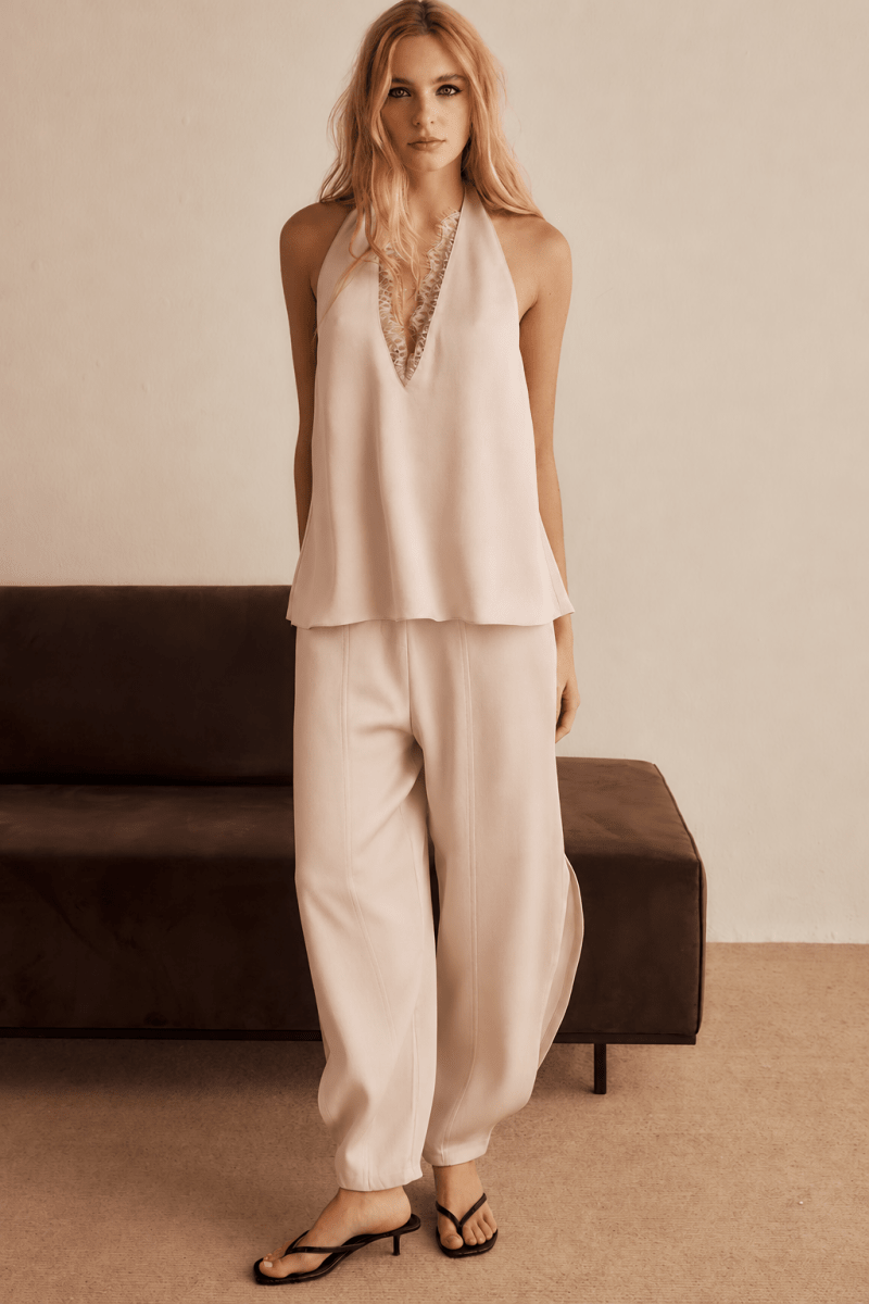 Calça Cenoura Ella Crepe Rosa Chá - Bonne Soirée