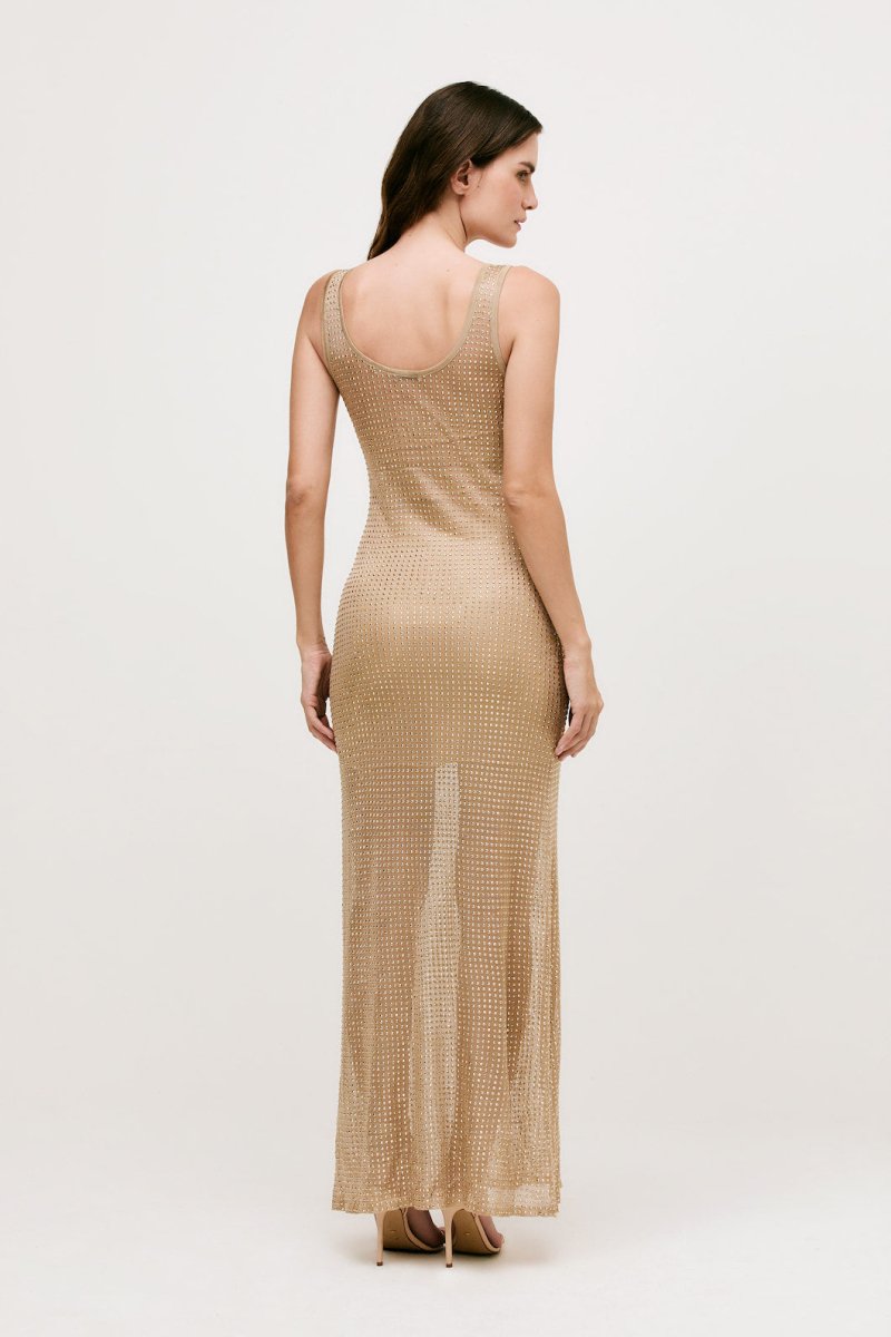 Vestido Jordana Tricot Com Cristais Bege - Bonne Soirée