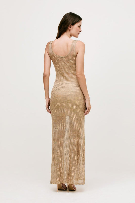 Vestido Jordana Tricot Com Cristais Bege - Bonne Soirée