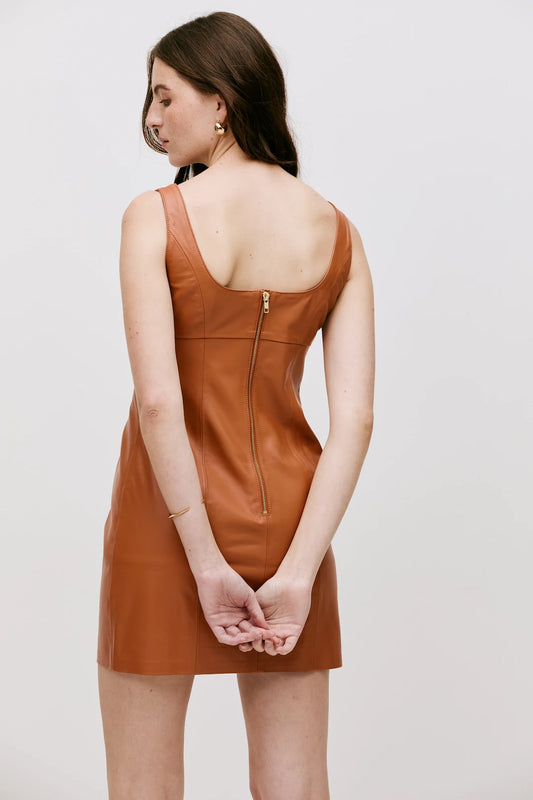 Vestido Belle Couro Marrom Canela - Bonne Soirée
