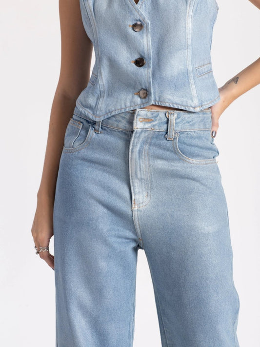 Calça jeans Wide Leg Isabelle - Metalizada - Bonne Soirée