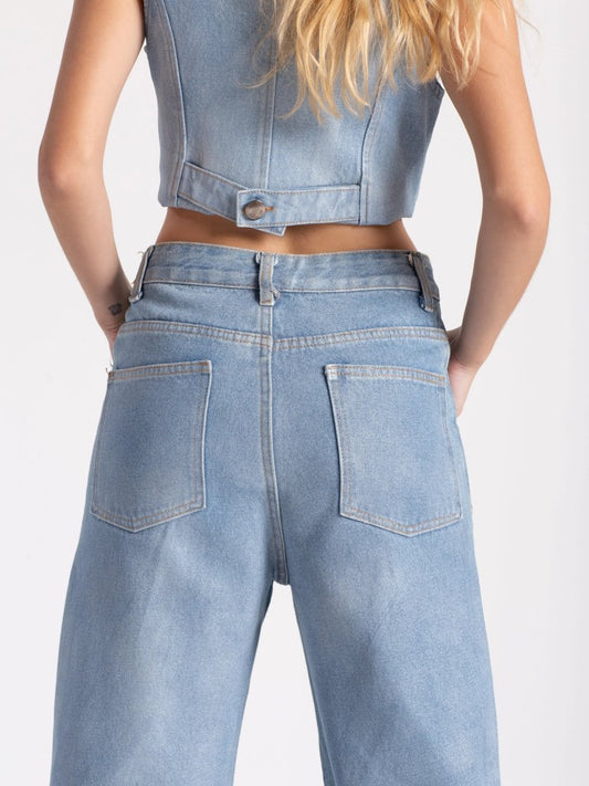 Calça jeans Wide Leg Isabelle - Metalizada - Bonne Soirée