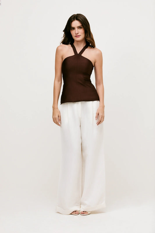 Calça Linho Off White Wide Leg Gabriela - Bonne Soirée