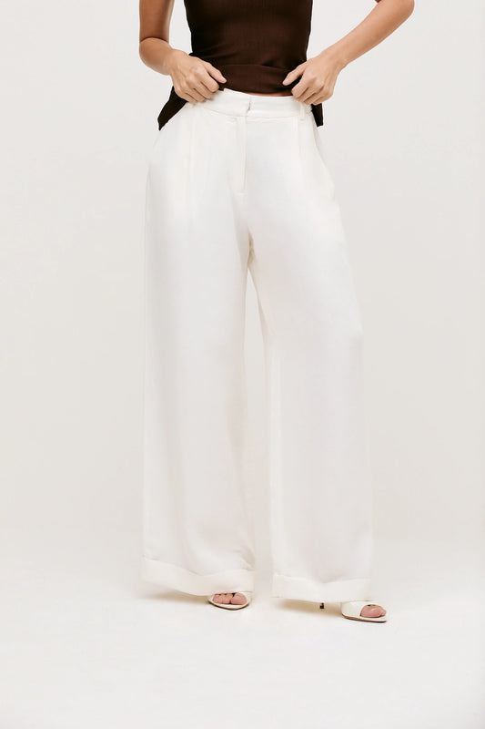 Calça Linho Off White Wide Leg Gabriela - Bonne Soirée