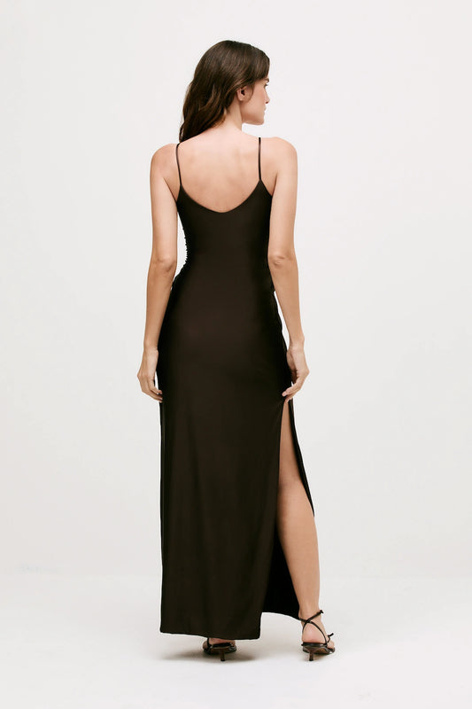 Vestido longo Salty malha Marrom - Bonne Soirée