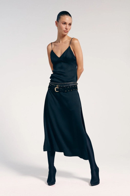 Vestido Midi Preto Alças Finas Alanis - Bonne Soirée