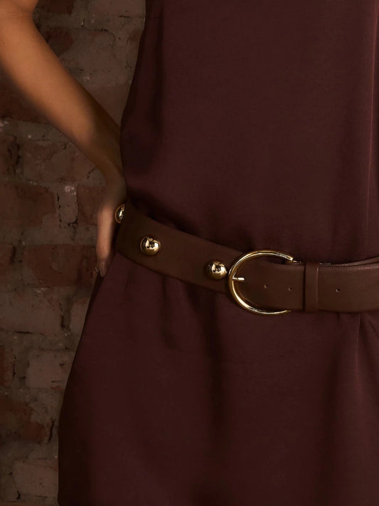 Cinto Giulia Couro Marrom com Taxas - Bonne Soirée