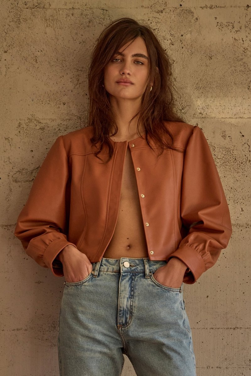 Jaqueta Belle Couro Marrom Canela - Bonne Soirée