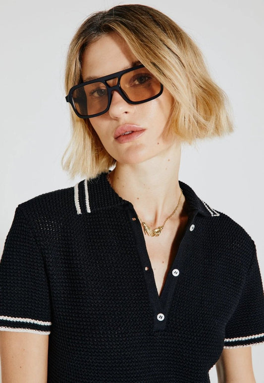 Blusa Polo Tricot - Preto/Off White - Bonne Soirée