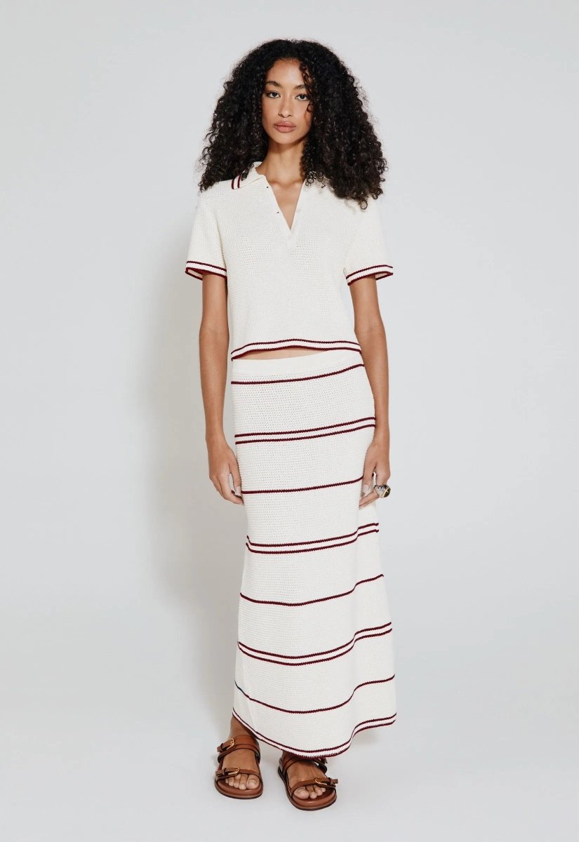 Saia Listrada Tricot Nathalie - Off White/Cherry - Bonne Soirée