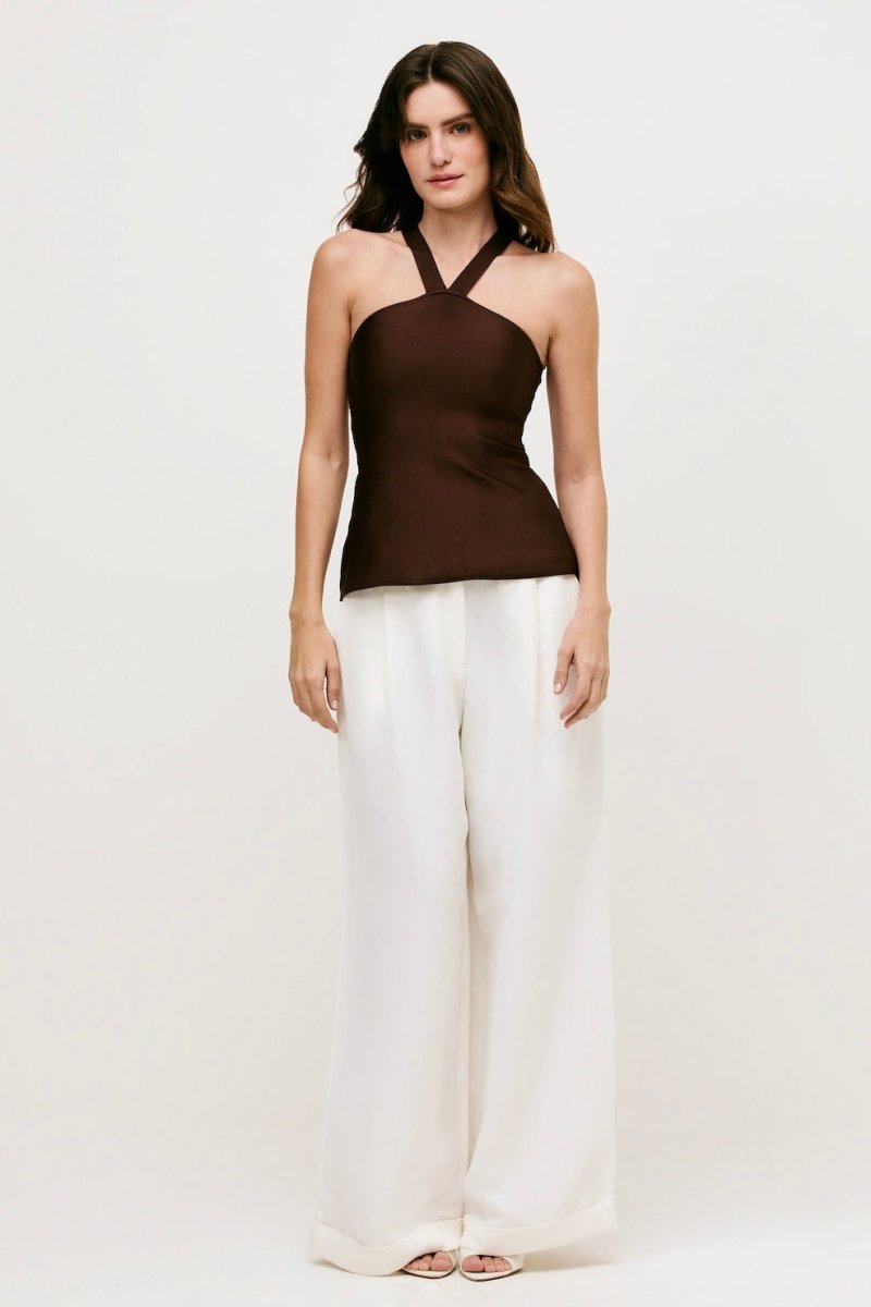 Calça Linho Off White Wide Leg Gabriela - Bonne Soirée