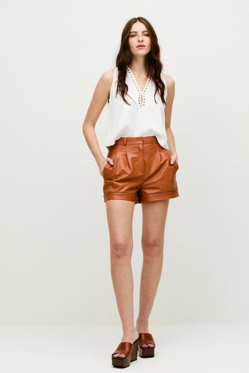 Shorts Belle Couro Marrom Canela - Bonne Soirée