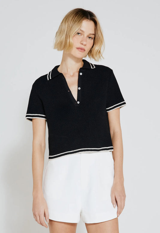 Blusa Polo Tricot - Preto/Off White - Bonne Soirée