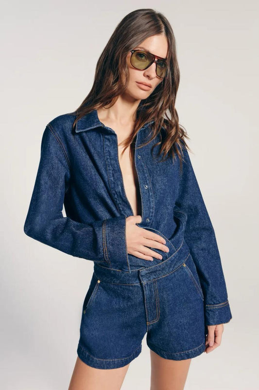 Camisa Jeans Azul Marinho Bardot - Bonne Soirée