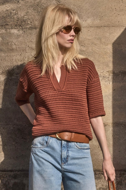 Blusa Helene Tricot Marrom - Bonne Soirée