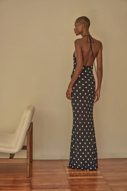 Vestido Brigitte Longo Poá - Bonne Soirée
