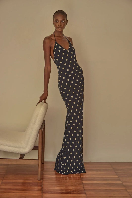Vestido Brigitte Longo Poá - Bonne Soirée