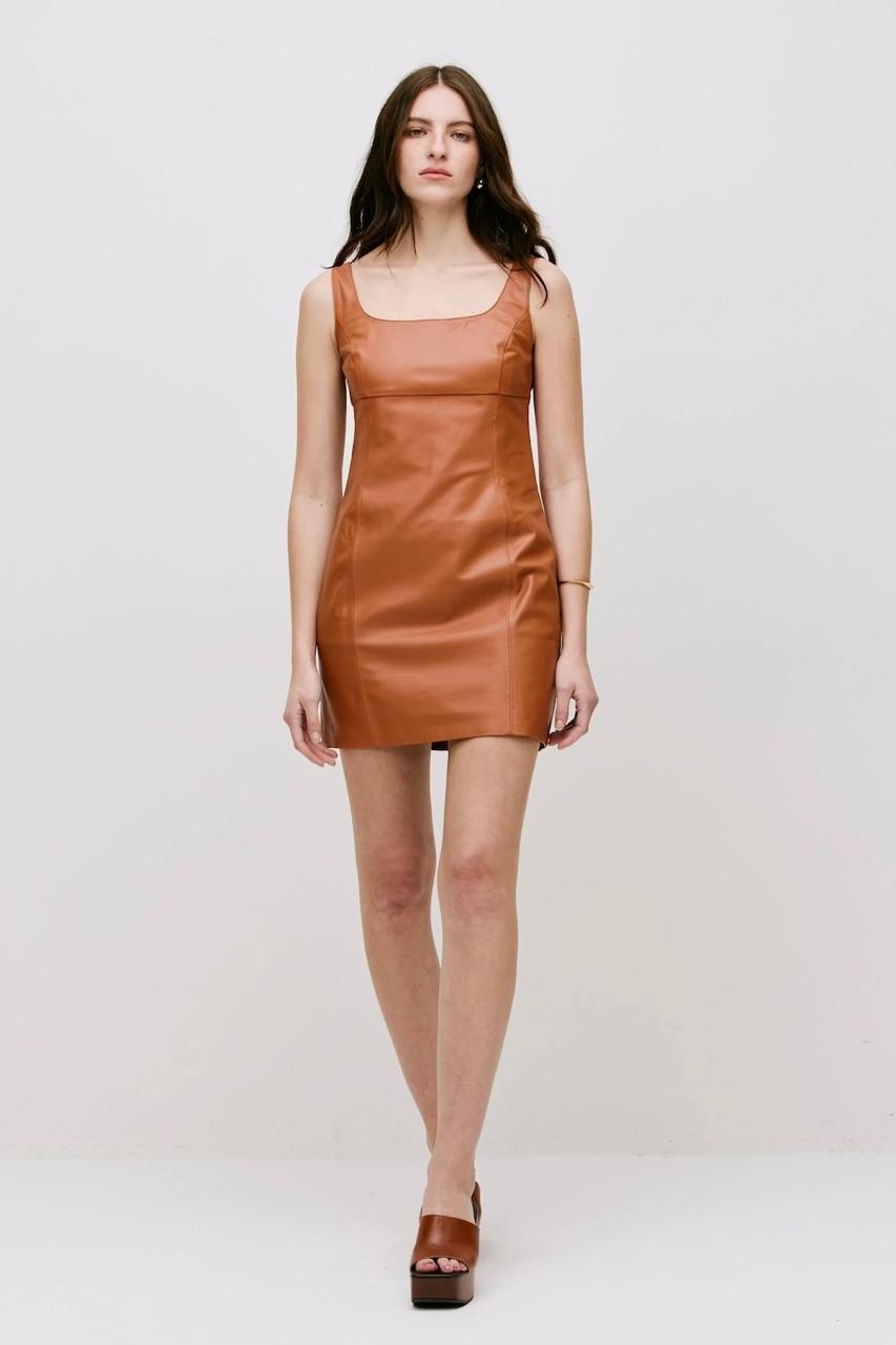 Vestido Belle Couro Marrom Canela - Bonne Soirée