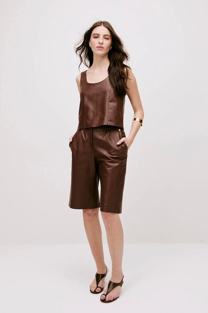 Bermuda Valentine Couro Marrom - Bonne Soirée