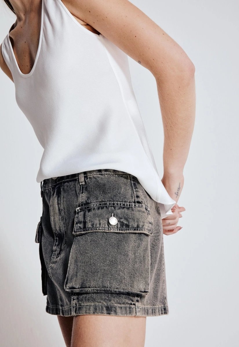 Saia Jeans Cargo Léonie - Black Dirty - Bonne Soirée