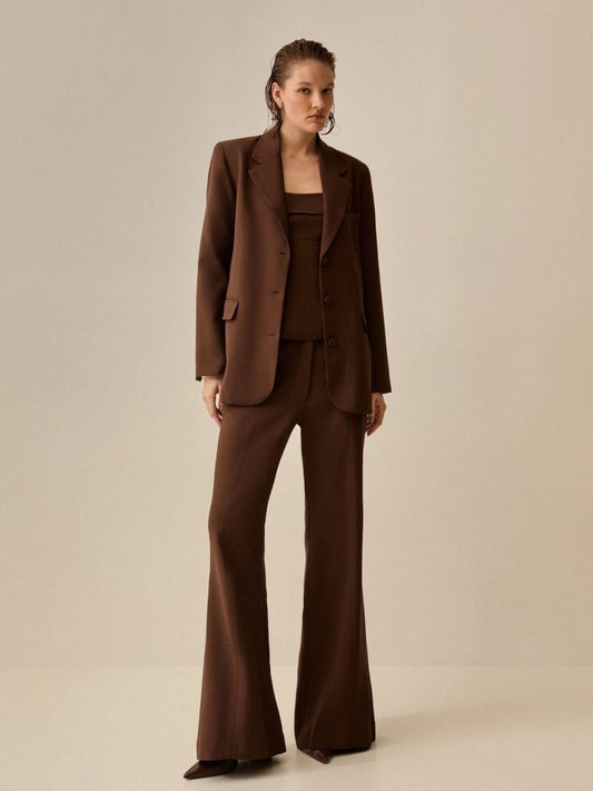 Blazer Elle Alfaiataria Marrom - Bonne Soirée