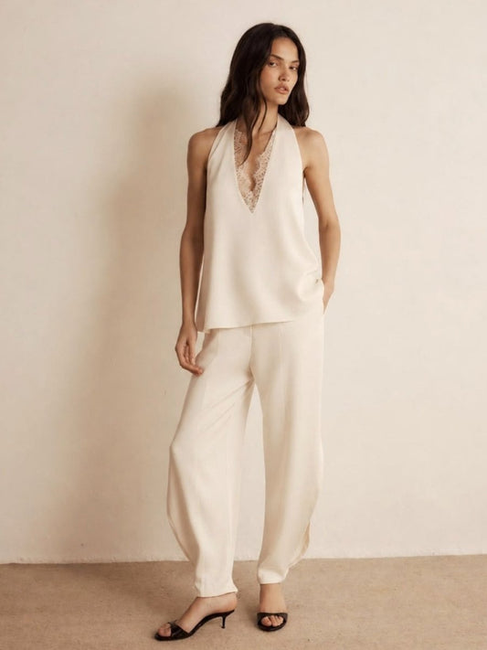 Calça Cenoura Ella Crepe Vanilla - Bonne Soirée