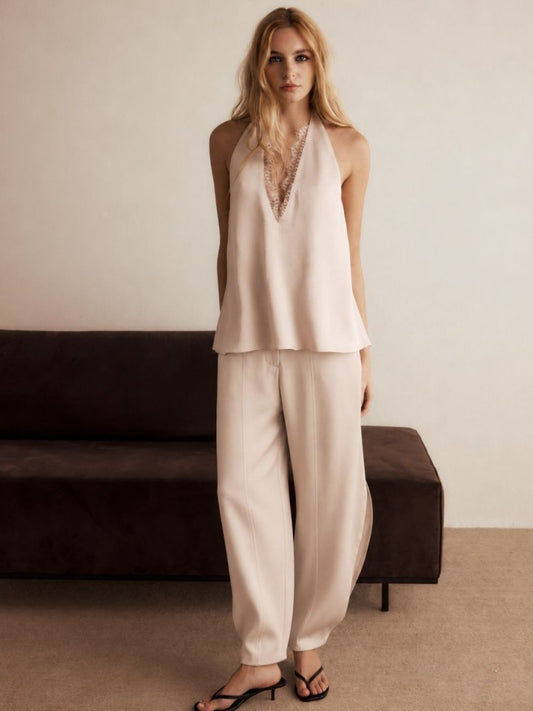Calça Cenoura Ella Crepe Rosa Chá - Bonne Soirée