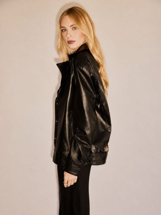 Jaqueta Couro Oversized Dakota Preto - Bonne Soirée