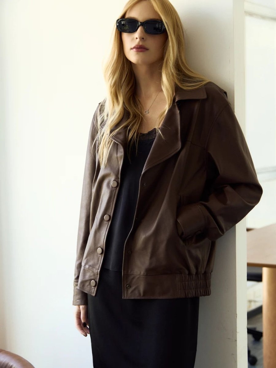 Jaqueta Couro Oversized Dakota Marrom - Bonne Soirée