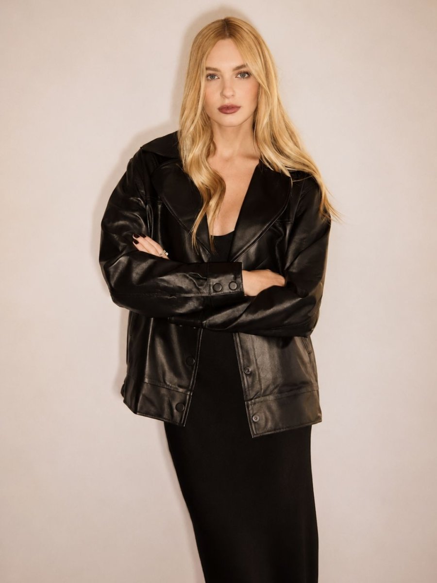 Jaqueta Couro Oversized Dakota Preto - Bonne Soirée
