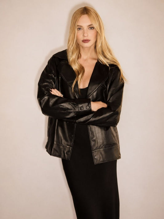 Jaqueta Couro Oversized Dakota Preto - Bonne Soirée