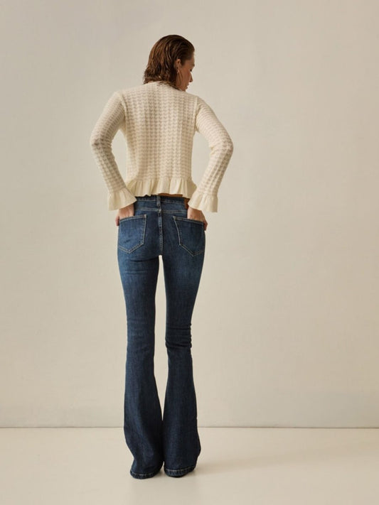Calça Jeans Flare Lexie Cintura Baixa Azul - Bonne Soirée