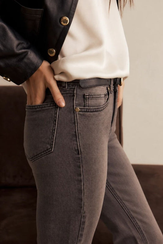 Calça Jeans Bootcut Lexie Cintura Baixa Cinza - Bonne Soirée