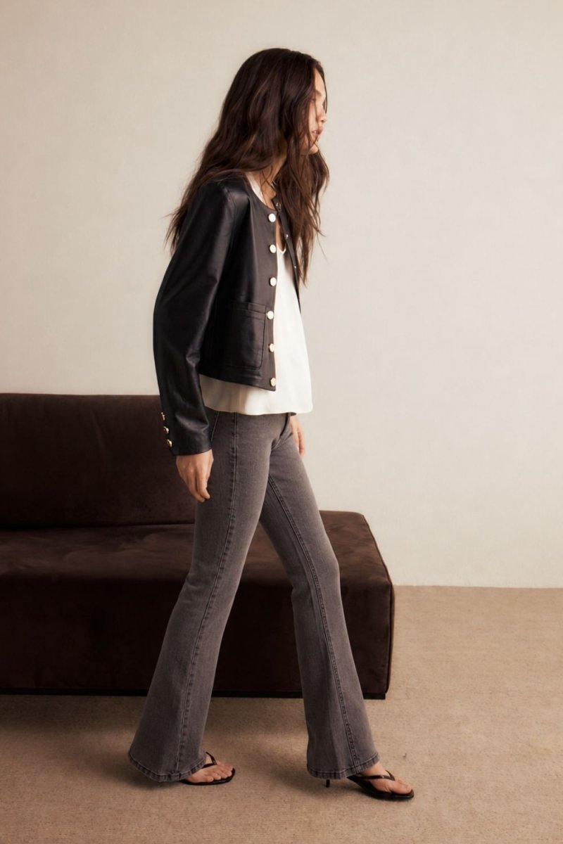 Calça Jeans Bootcut Lexie Cintura Baixa Cinza - Bonne Soirée