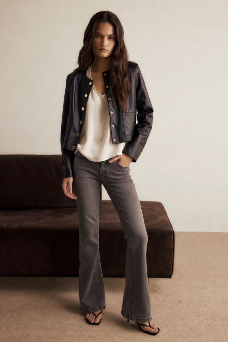Calça Jeans Bootcut Lexie Cintura Baixa Cinza - Bonne Soirée