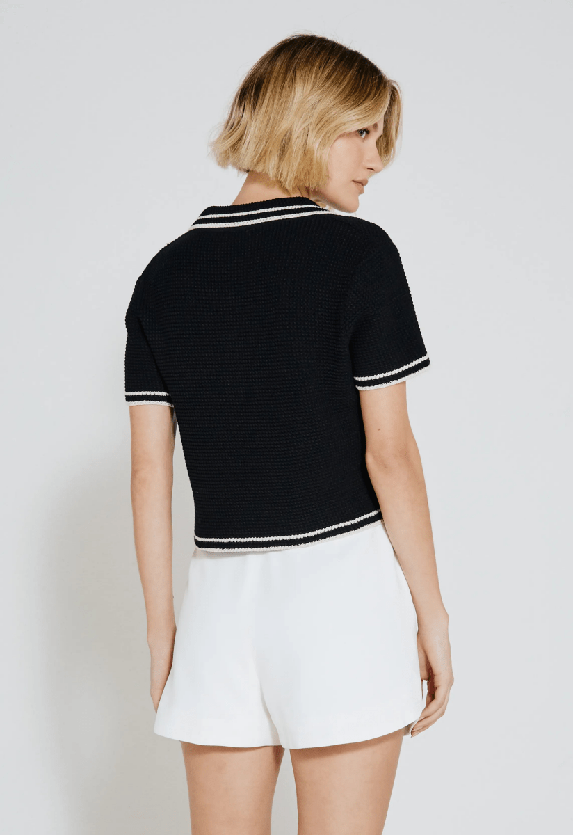 Blusa Polo Tricot - Preto/Off White - Bonne Soirée