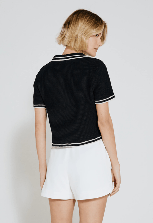 Blusa Polo Tricot - Preto/Off White - Bonne Soirée