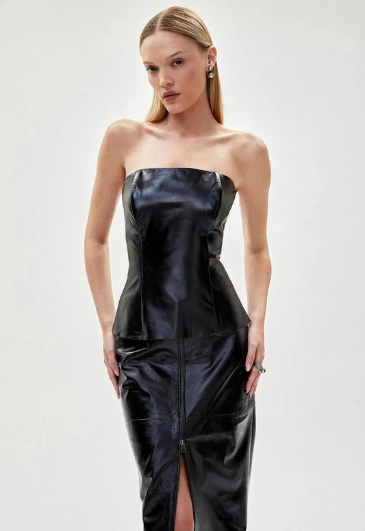Top Couro Alexa - Preto - Bonne Soirée